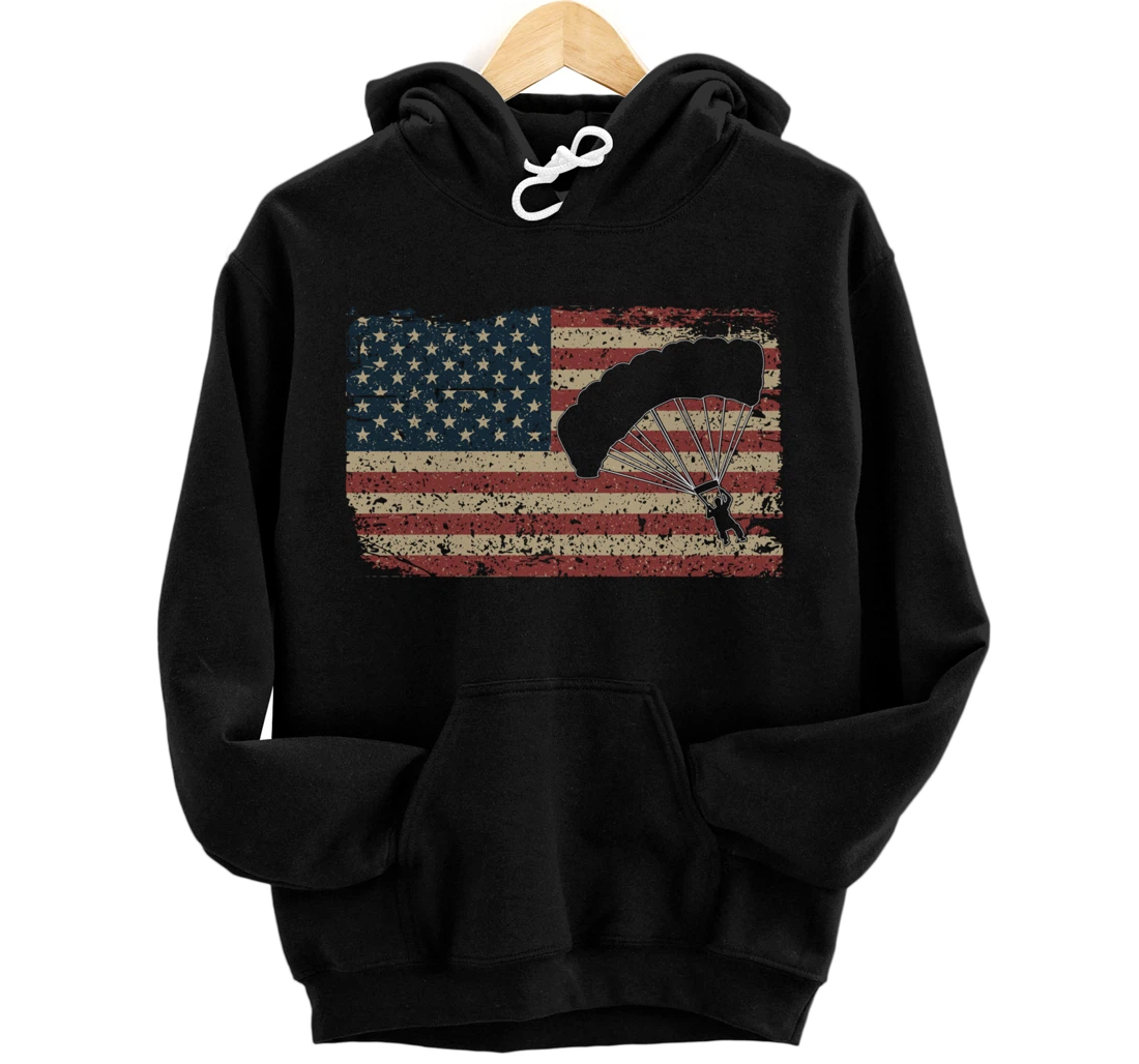 Skydiver America Flag Gift Parachutist Skydive Parachute Pullover Hoodie