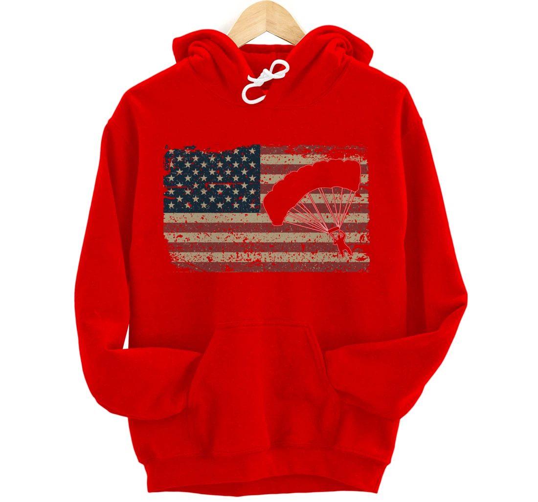 Skydiver America Flag Gift Parachutist Skydive Parachute Pullover Hoodie
