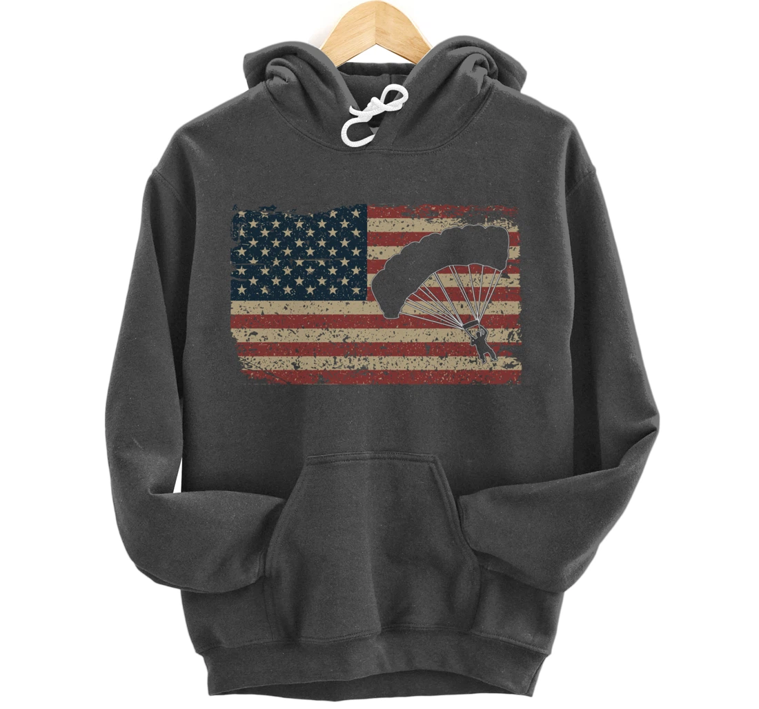 Skydiver America Flag Gift Parachutist Skydive Parachute Pullover Hoodie