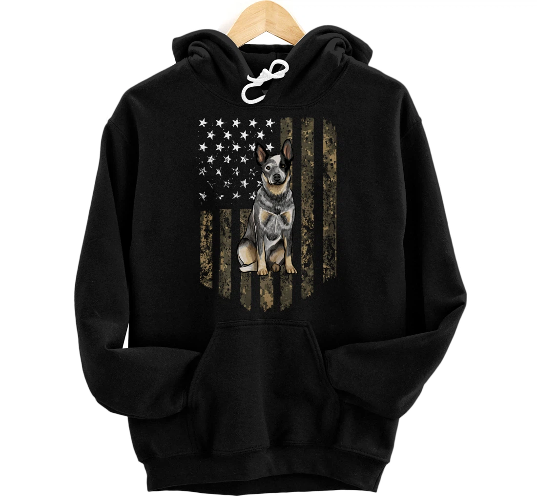 Camo American Flag Australian Cattle Dog 4th Of July USA Pullover Hoodie