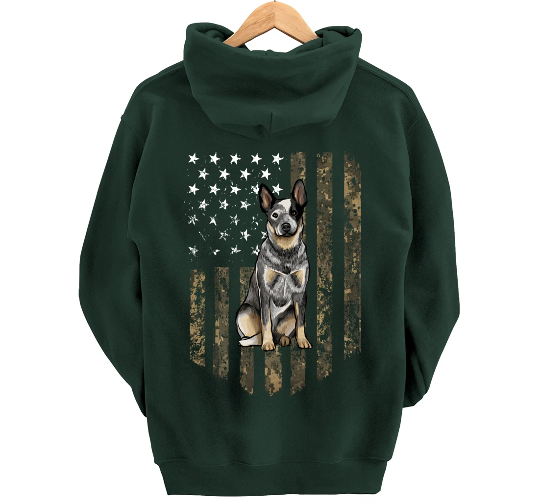 Camo American Flag Australian Cattle Dog 4th Of July USA Pullover Hoodie
