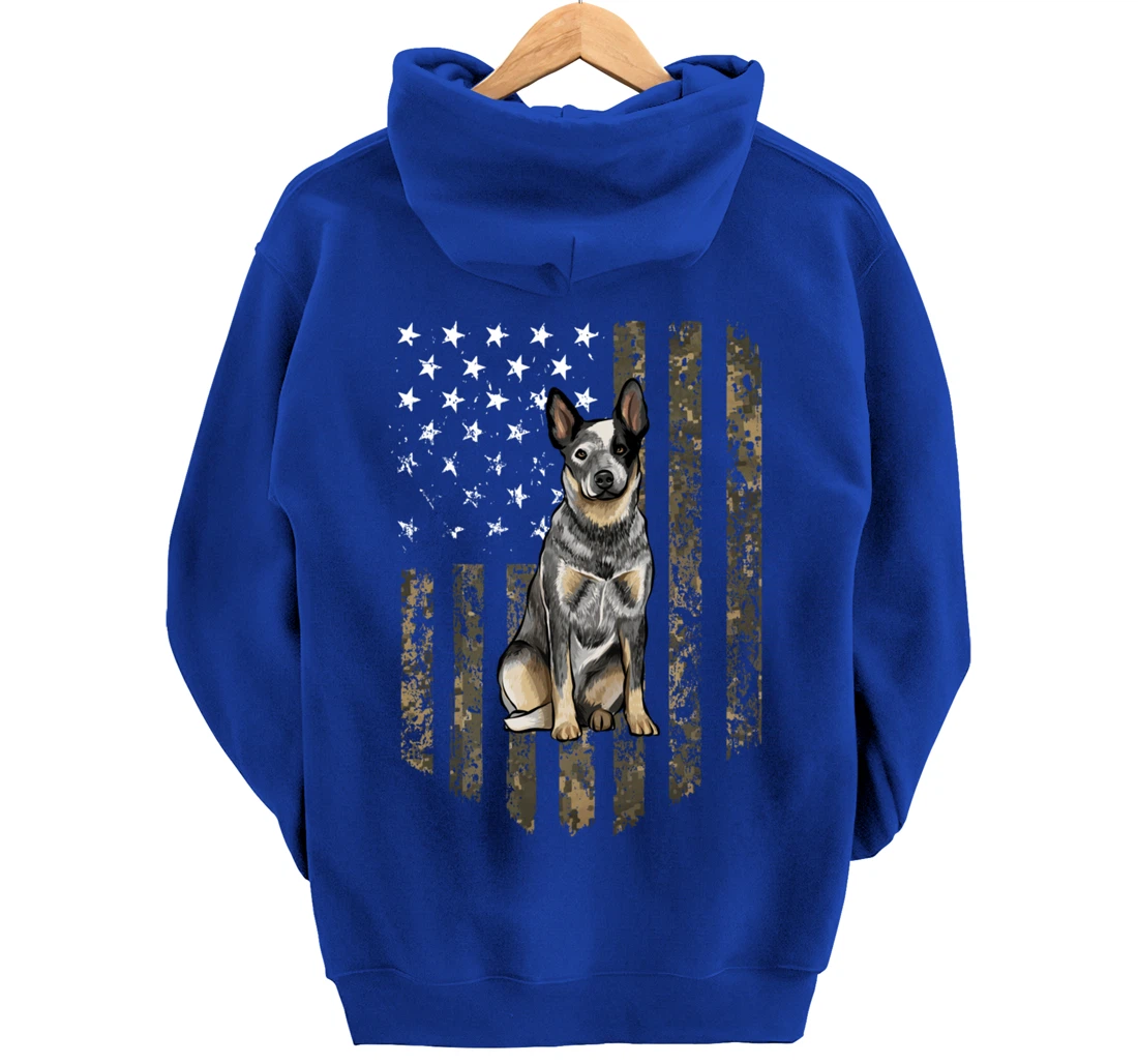 Camo American Flag Australian Cattle Dog 4th Of July USA Pullover Hoodie