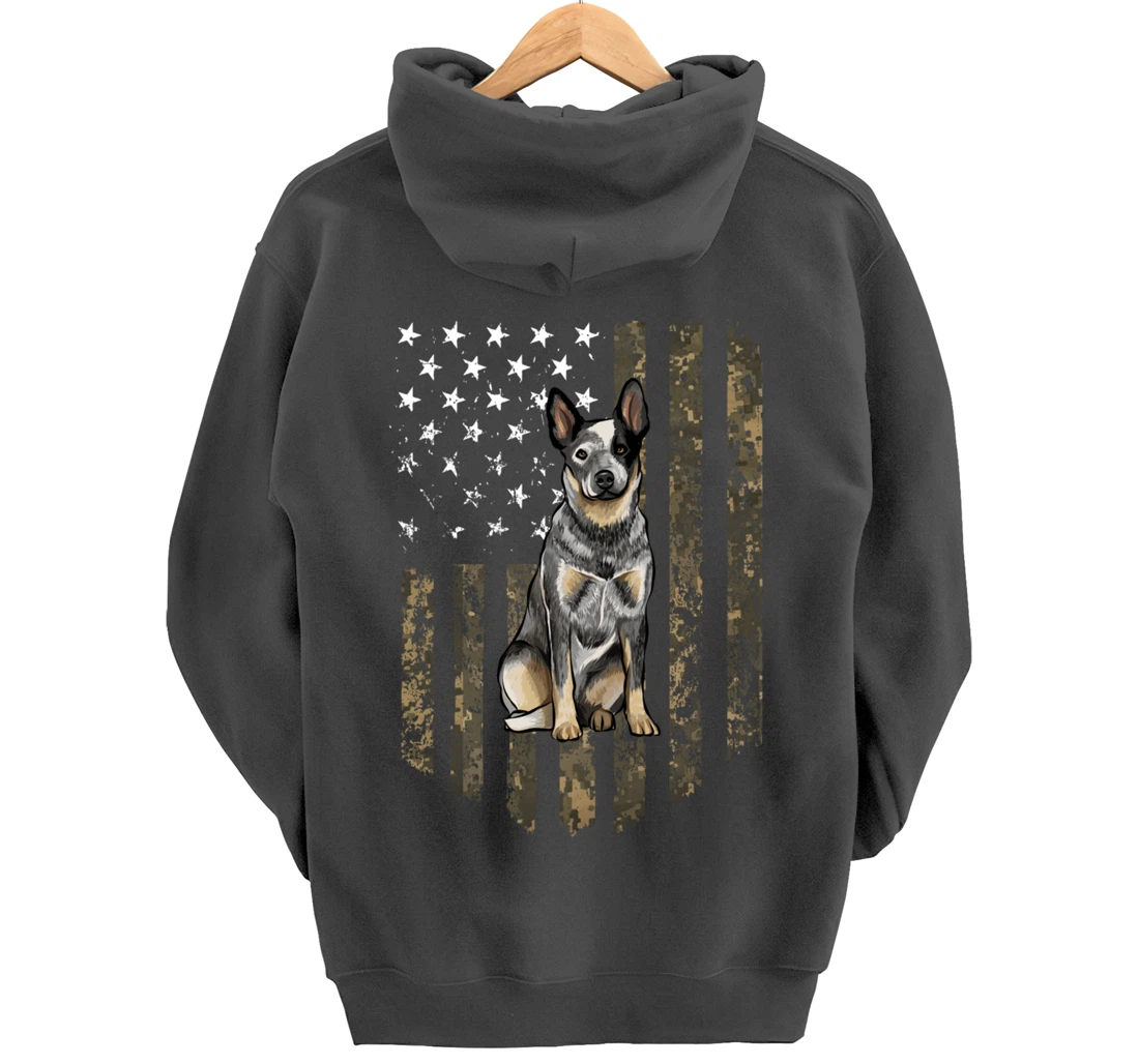 Camo American Flag Australian Cattle Dog 4th Of July USA Pullover Hoodie