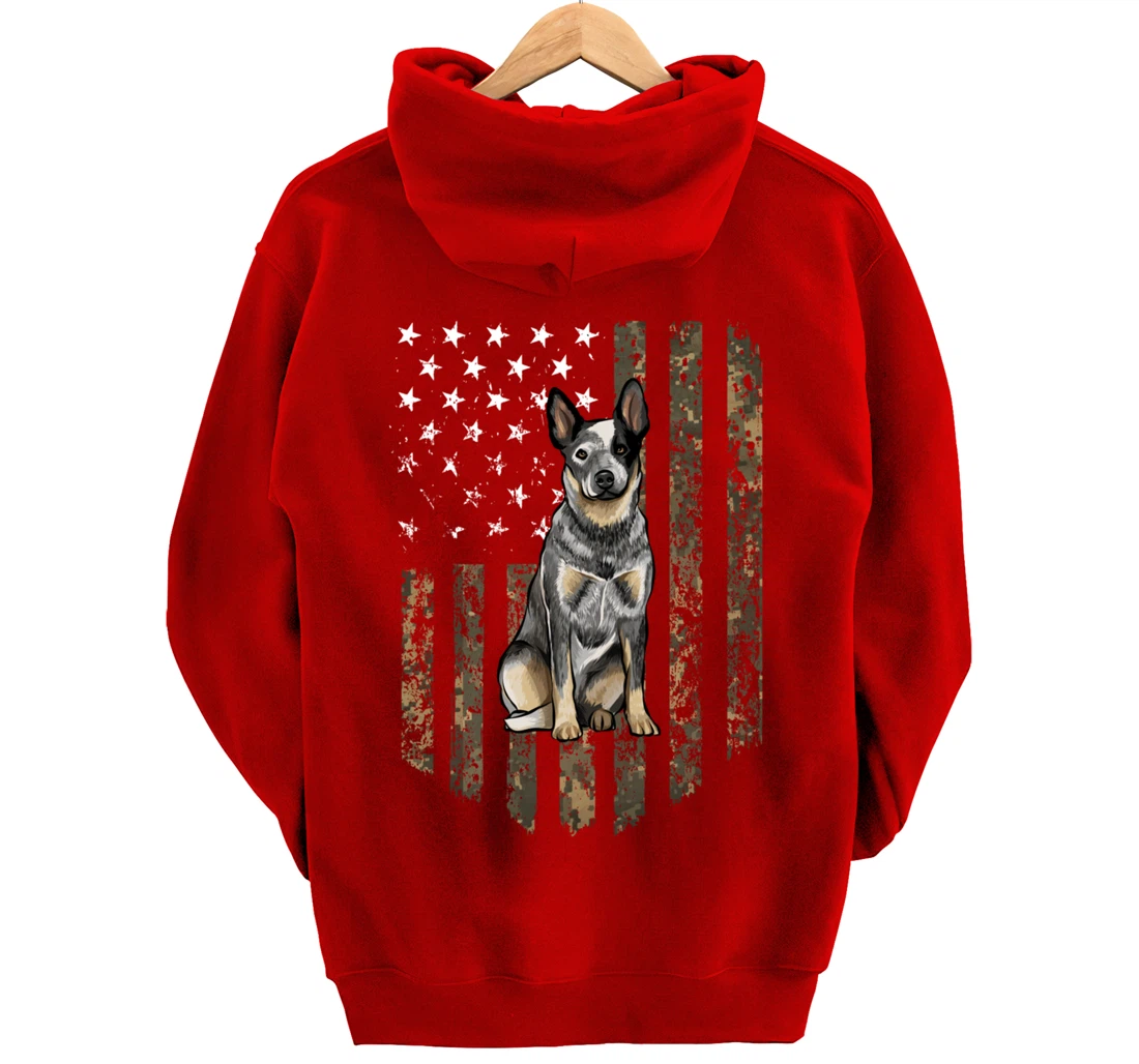 Camo American Flag Australian Cattle Dog 4th Of July USA Pullover Hoodie