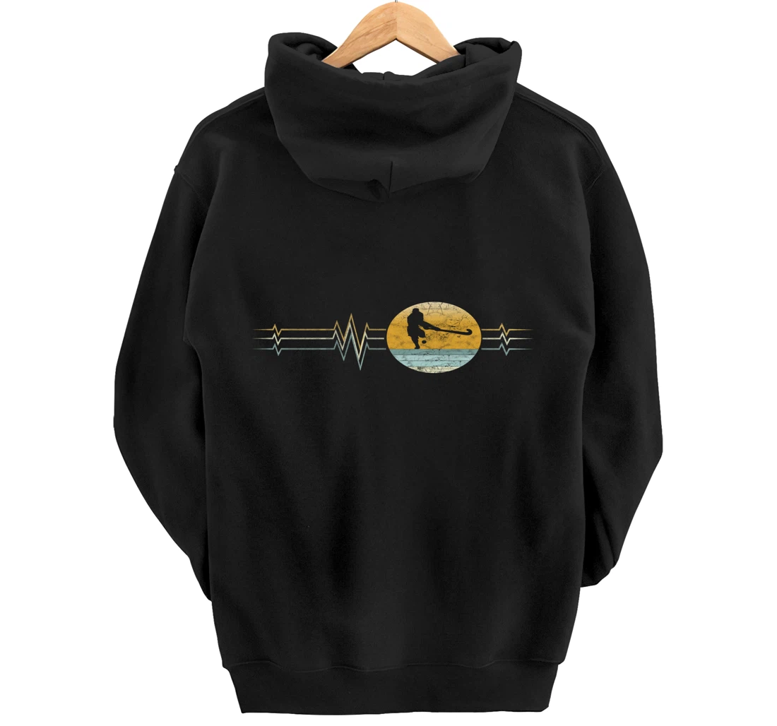 Retro Heartbeat Field hockey Sport Lifeline Vintage Gift Pullover Hoodie