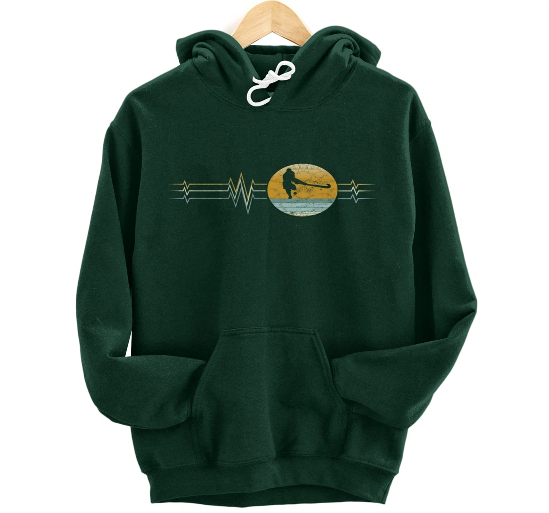 Retro Heartbeat Field hockey Sport Lifeline Vintage Gift Pullover Hoodie