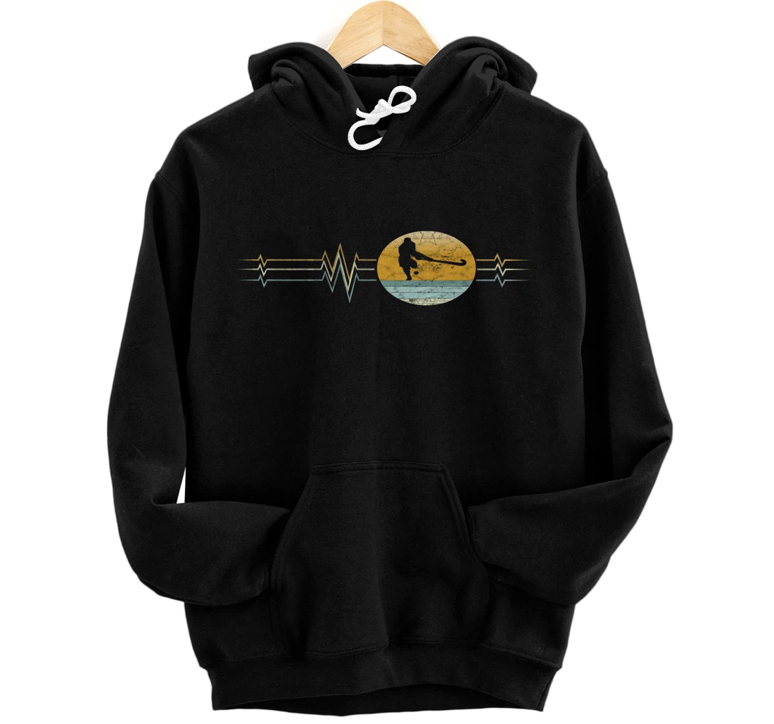 Retro Heartbeat Field hockey Sport Lifeline Vintage Gift Pullover Hoodie
