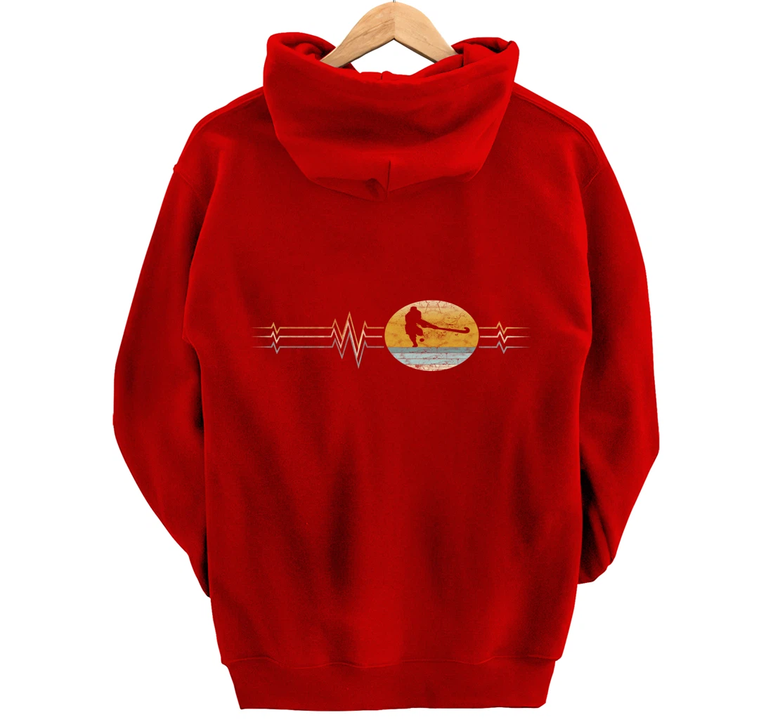 Retro Heartbeat Field hockey Sport Lifeline Vintage Gift Pullover Hoodie