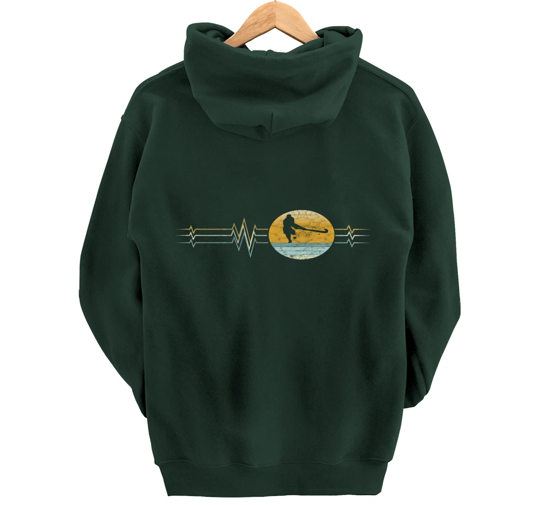 Retro Heartbeat Field hockey Sport Lifeline Vintage Gift Pullover Hoodie
