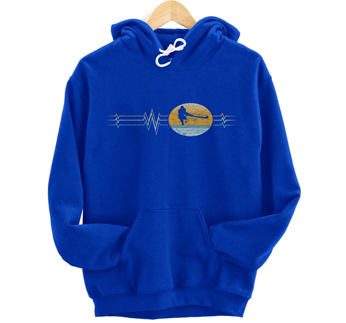 Retro Heartbeat Field hockey Sport Lifeline Vintage Gift Pullover Hoodie