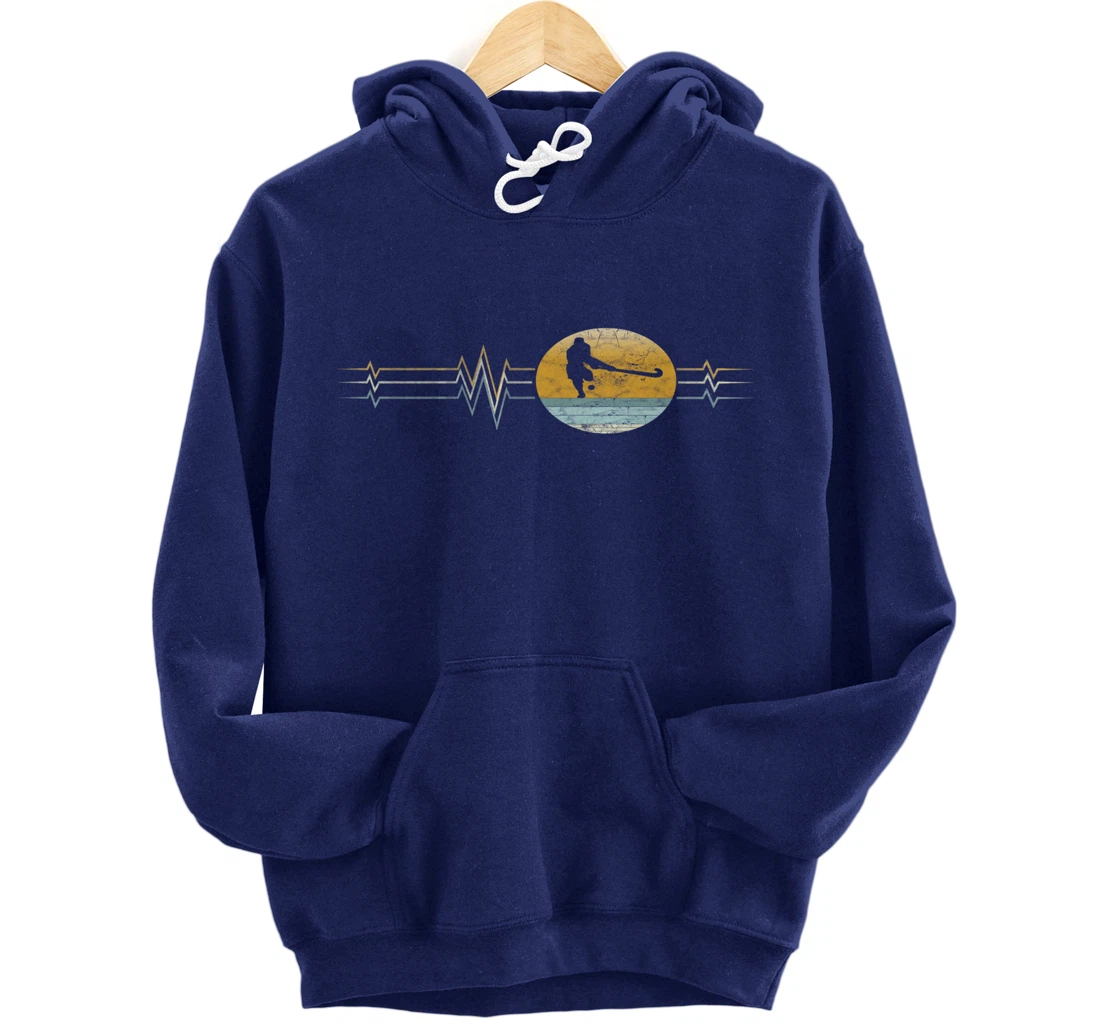 Retro Heartbeat Field hockey Sport Lifeline Vintage Gift Pullover Hoodie