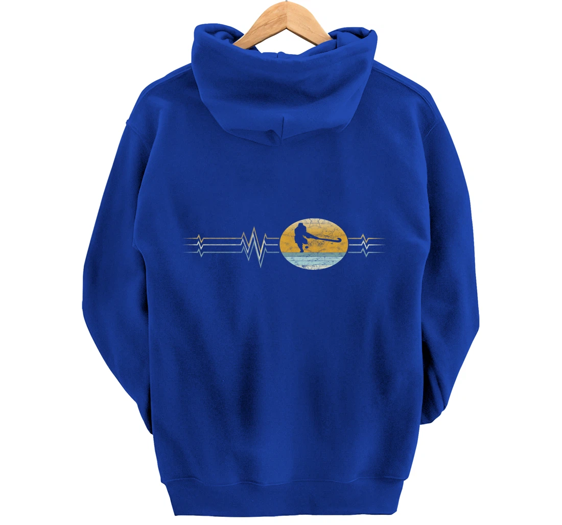 Retro Heartbeat Field hockey Sport Lifeline Vintage Gift Pullover Hoodie