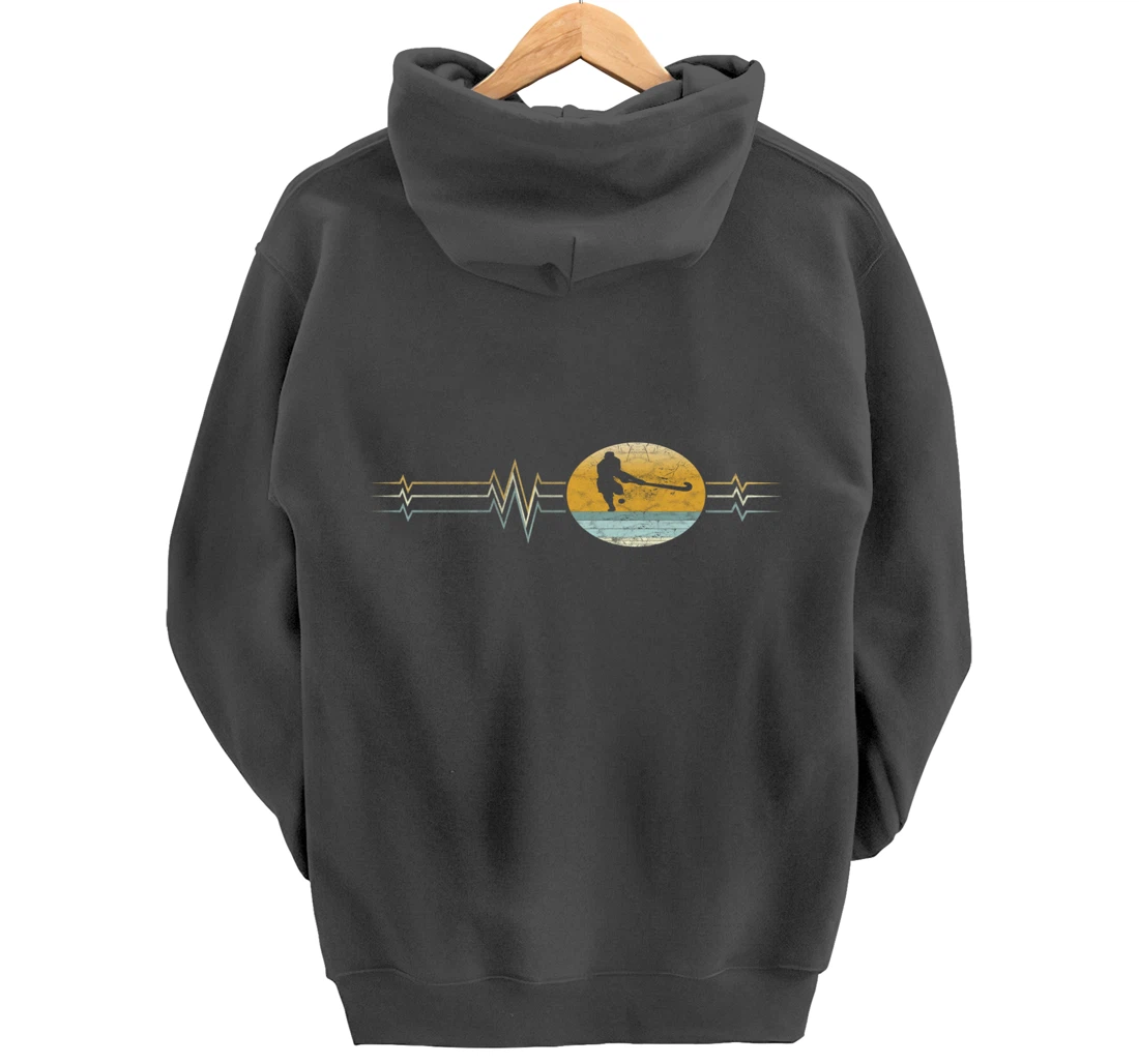 Retro Heartbeat Field hockey Sport Lifeline Vintage Gift Pullover Hoodie