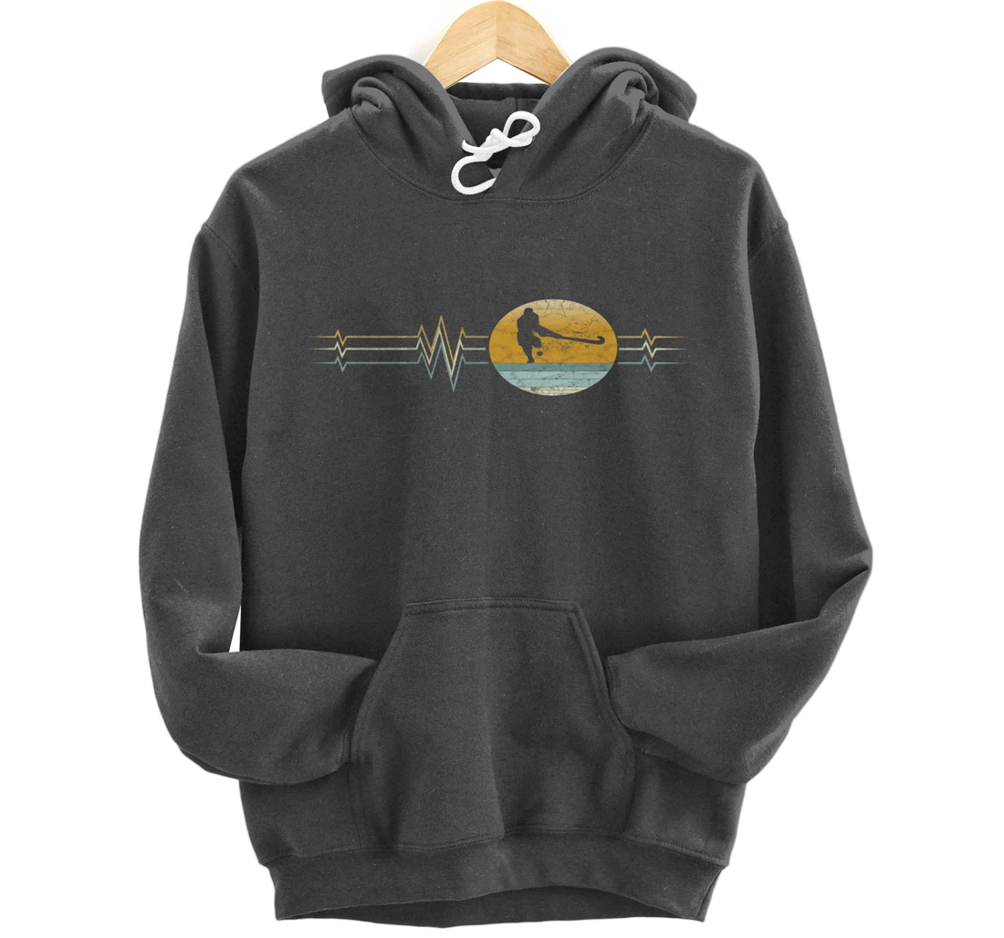 Retro Heartbeat Field hockey Sport Lifeline Vintage Gift Pullover Hoodie