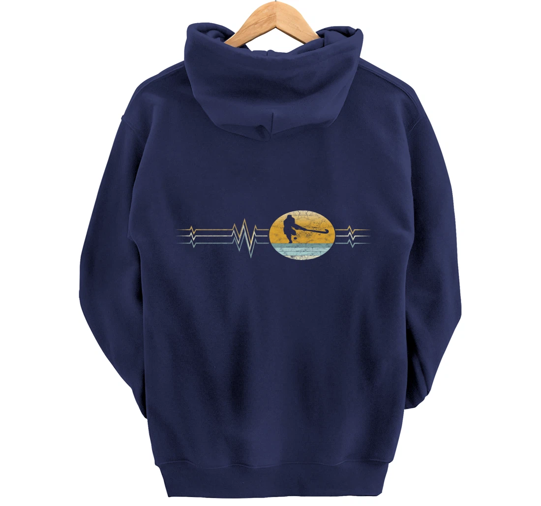 Retro Heartbeat Field hockey Sport Lifeline Vintage Gift Pullover Hoodie