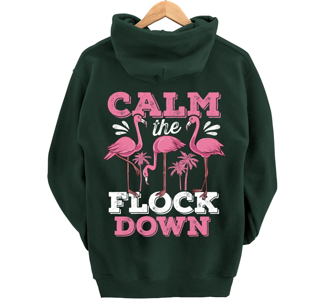 Calm The Flock Down Flamingo Lovers Bird Pun Tropical Dark Pullover Hoodie