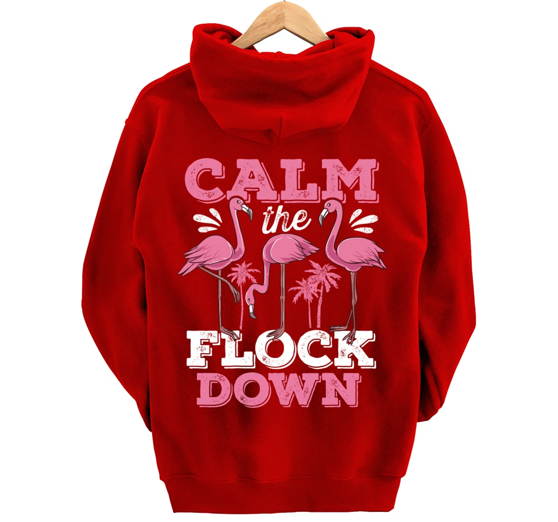 Calm The Flock Down Flamingo Lovers Bird Pun Tropical Dark Pullover Hoodie
