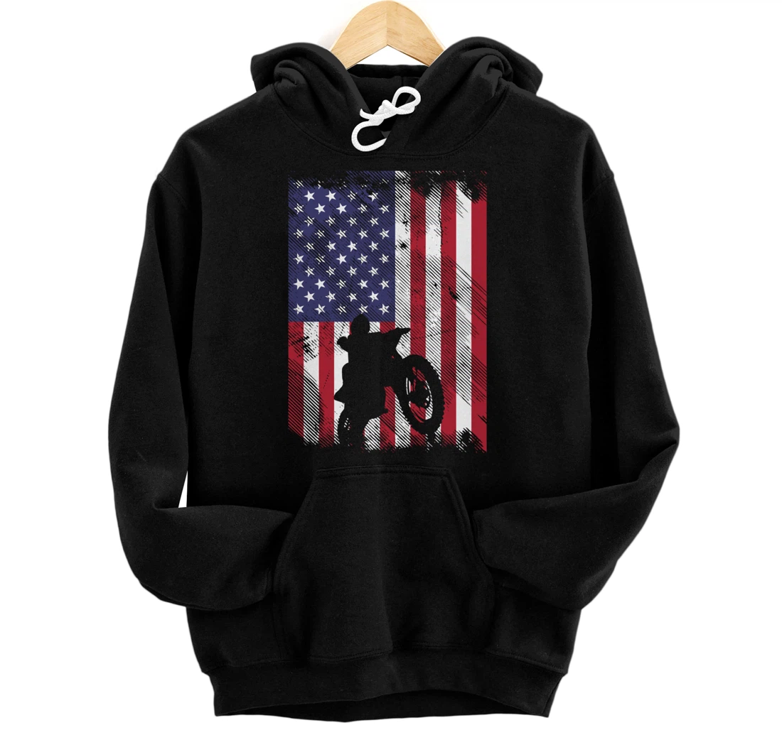 American Flag Dirt Bike Vintage Motocross Racing Riding Gift Pullover Hoodie