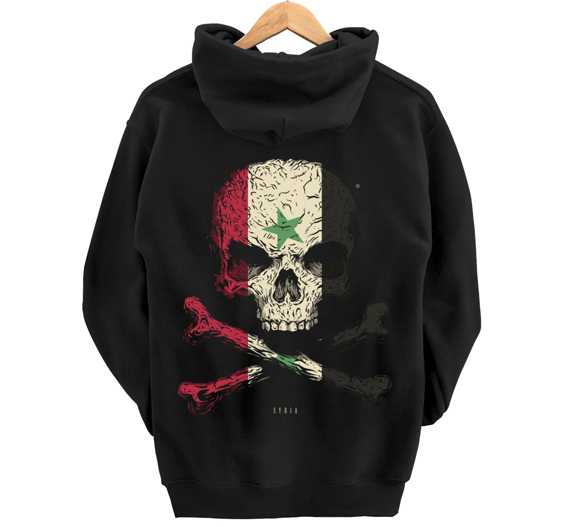 SKULL CROSSBONES SYRIA Flag Skeleton Syrian Heart Pullover Hoodie