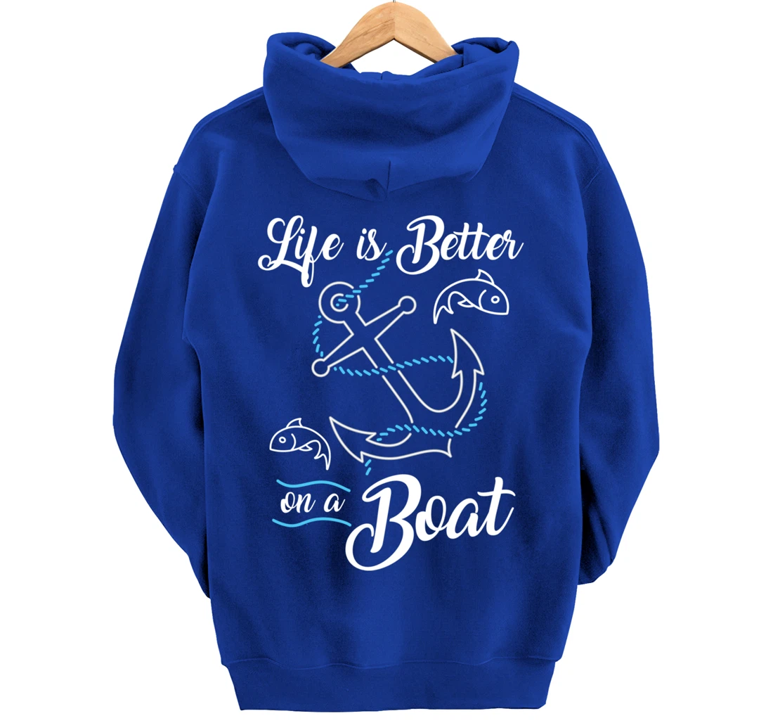 Vintage Life is Better on A Boat Gift design Sailing Fishing Pullover Hoodie