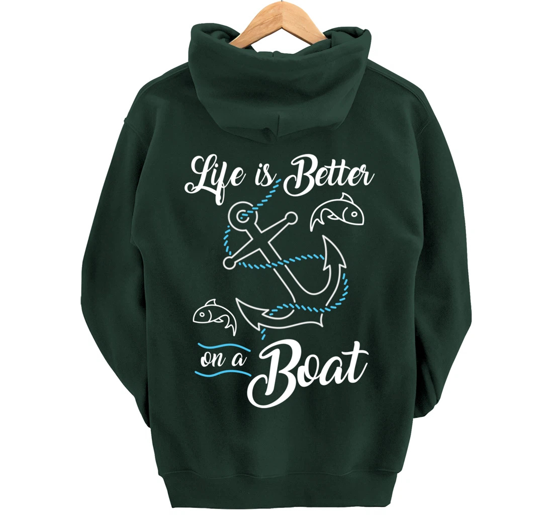 Vintage Life is Better on A Boat Gift design Sailing Fishing Pullover Hoodie
