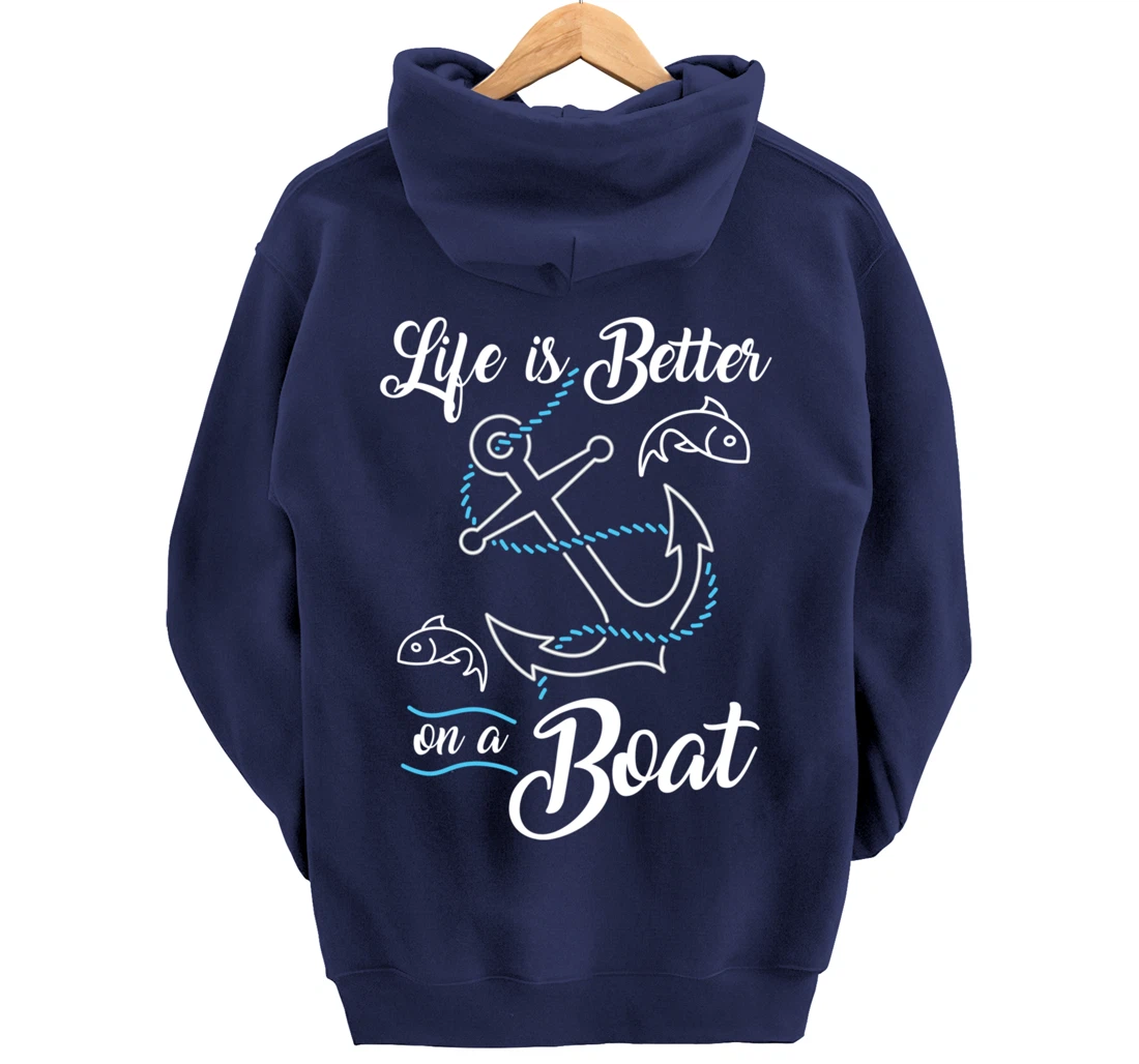 Vintage Life is Better on A Boat Gift design Sailing Fishing Pullover Hoodie