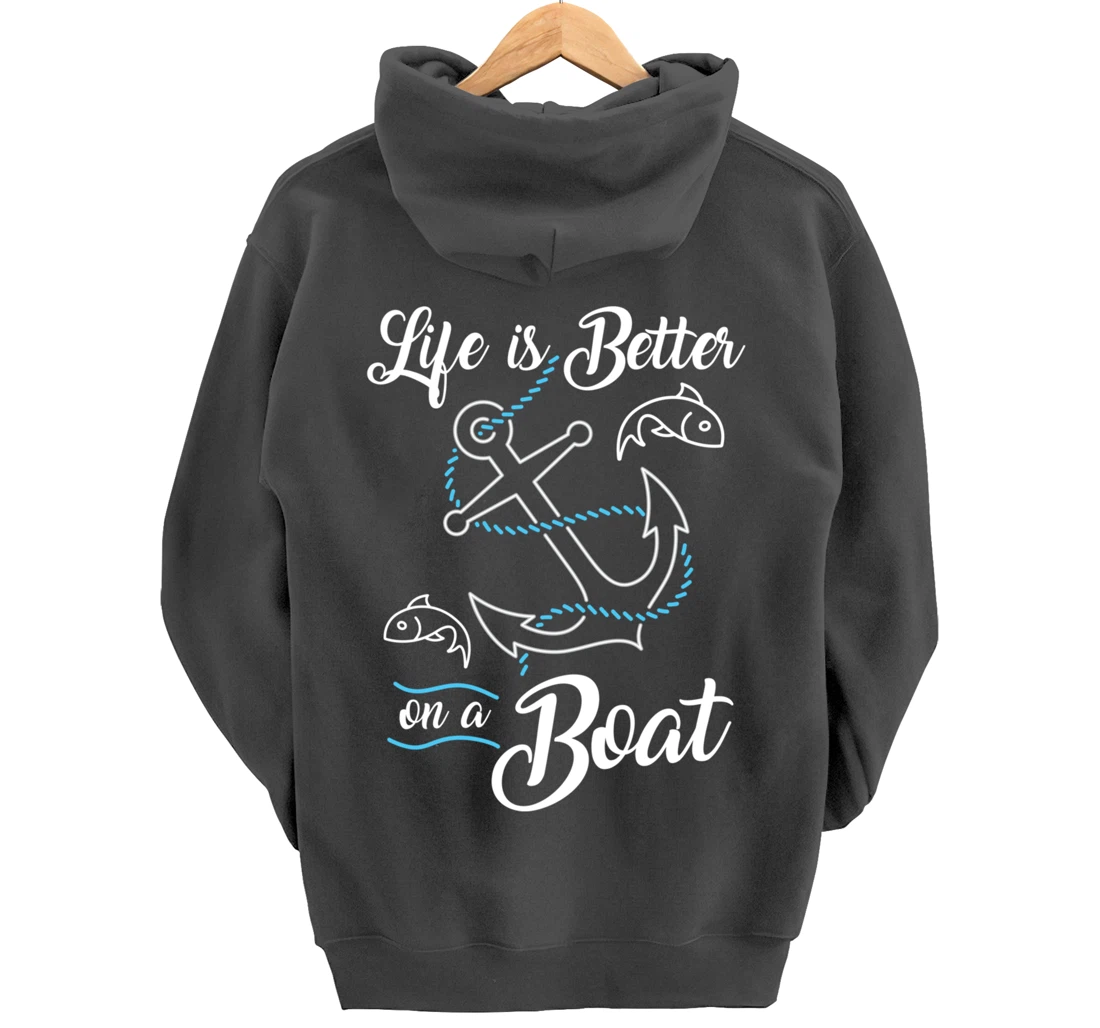 Vintage Life is Better on A Boat Gift design Sailing Fishing Pullover Hoodie