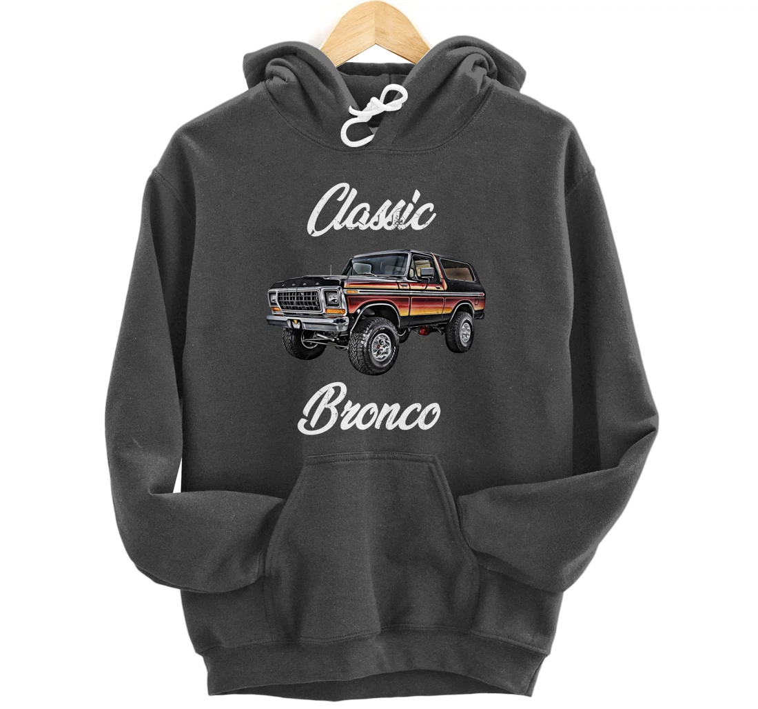 Classic Bronco Horse on Truck,Lifted Square Body,offroad,4x4 Pullover Hoodie