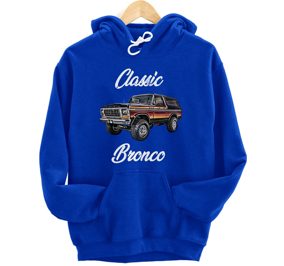 Classic Bronco Horse on Truck,Lifted Square Body,offroad,4x4 Pullover Hoodie
