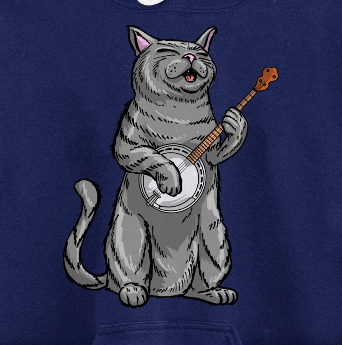 Funny Cat Playing Banjo Bluegrass | Cool Musician Gift Pullover Hoodie