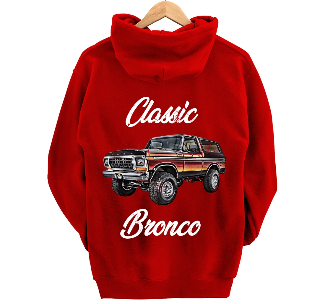 Classic Bronco Horse on Truck,Lifted Square Body,offroad,4x4 Pullover Hoodie