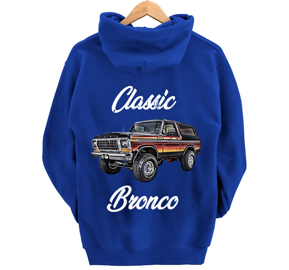 Classic Bronco Horse on Truck,Lifted Square Body,offroad,4x4 Pullover Hoodie