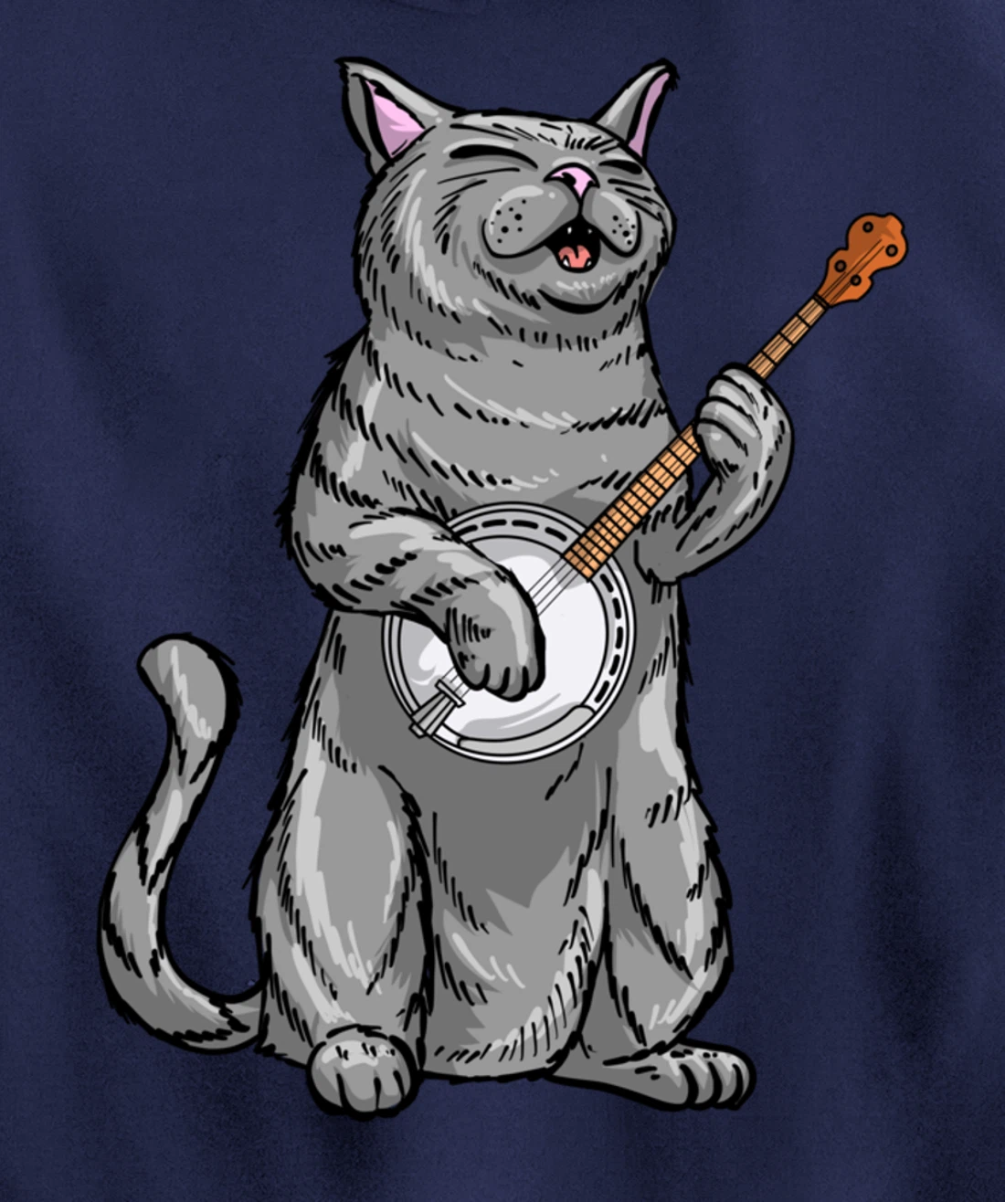 Funny Cat Playing Banjo Bluegrass | Cool Musician Gift Pullover Hoodie