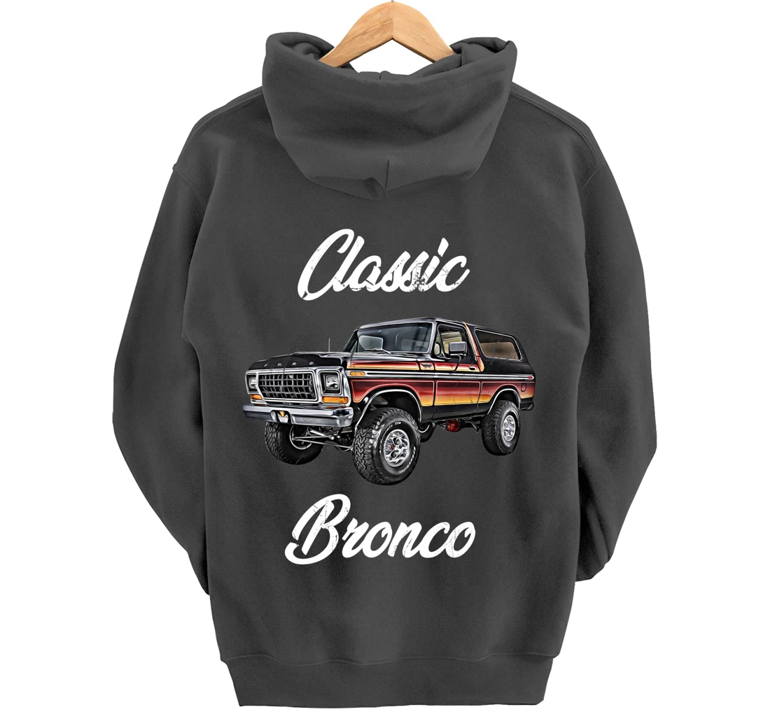Classic Bronco Horse on Truck,Lifted Square Body,offroad,4x4 Pullover Hoodie