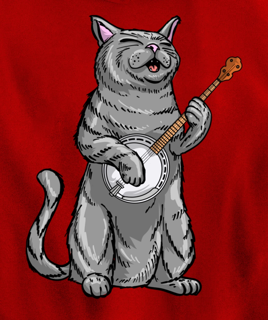 Funny Cat Playing Banjo Bluegrass | Cool Musician Gift Pullover Hoodie