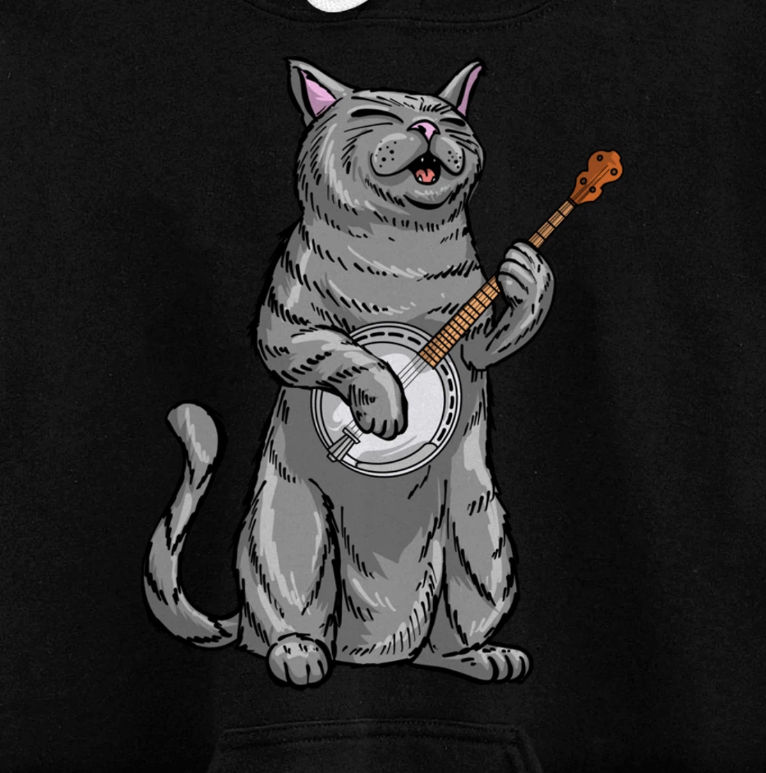 Funny Cat Playing Banjo Bluegrass | Cool Musician Gift Pullover Hoodie