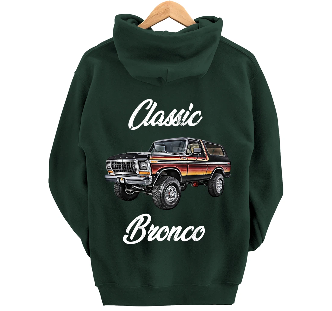 Classic Bronco Horse on Truck,Lifted Square Body,offroad,4x4 Pullover Hoodie