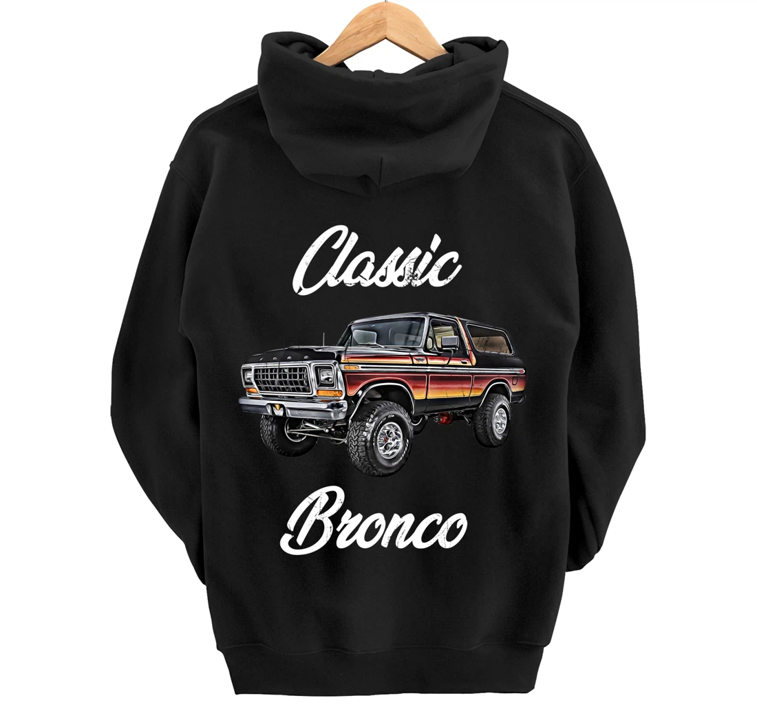 Classic Bronco Horse on Truck,Lifted Square Body,offroad,4x4 Pullover Hoodie