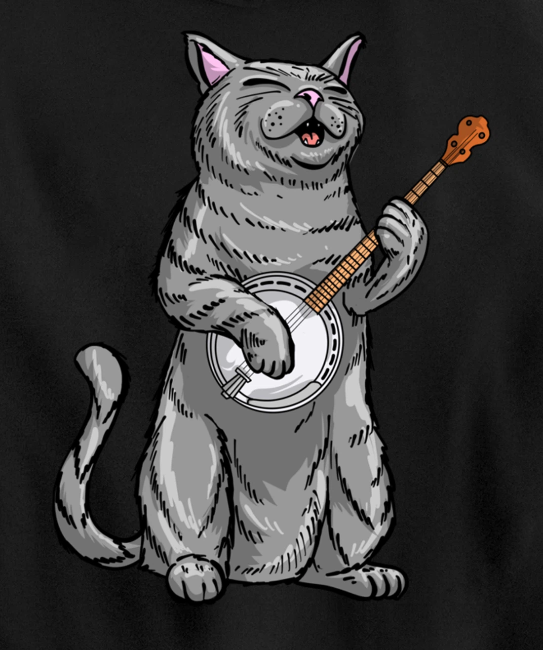 Funny Cat Playing Banjo Bluegrass | Cool Musician Gift Pullover Hoodie