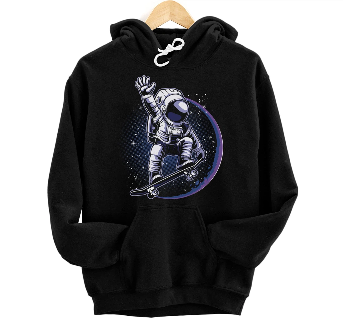 Skateboard Astronaut Space Riding Skating Spaceman Gift Pullover Hoodie