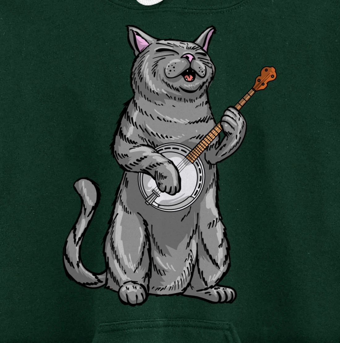 Funny Cat Playing Banjo Bluegrass | Cool Musician Gift Pullover Hoodie