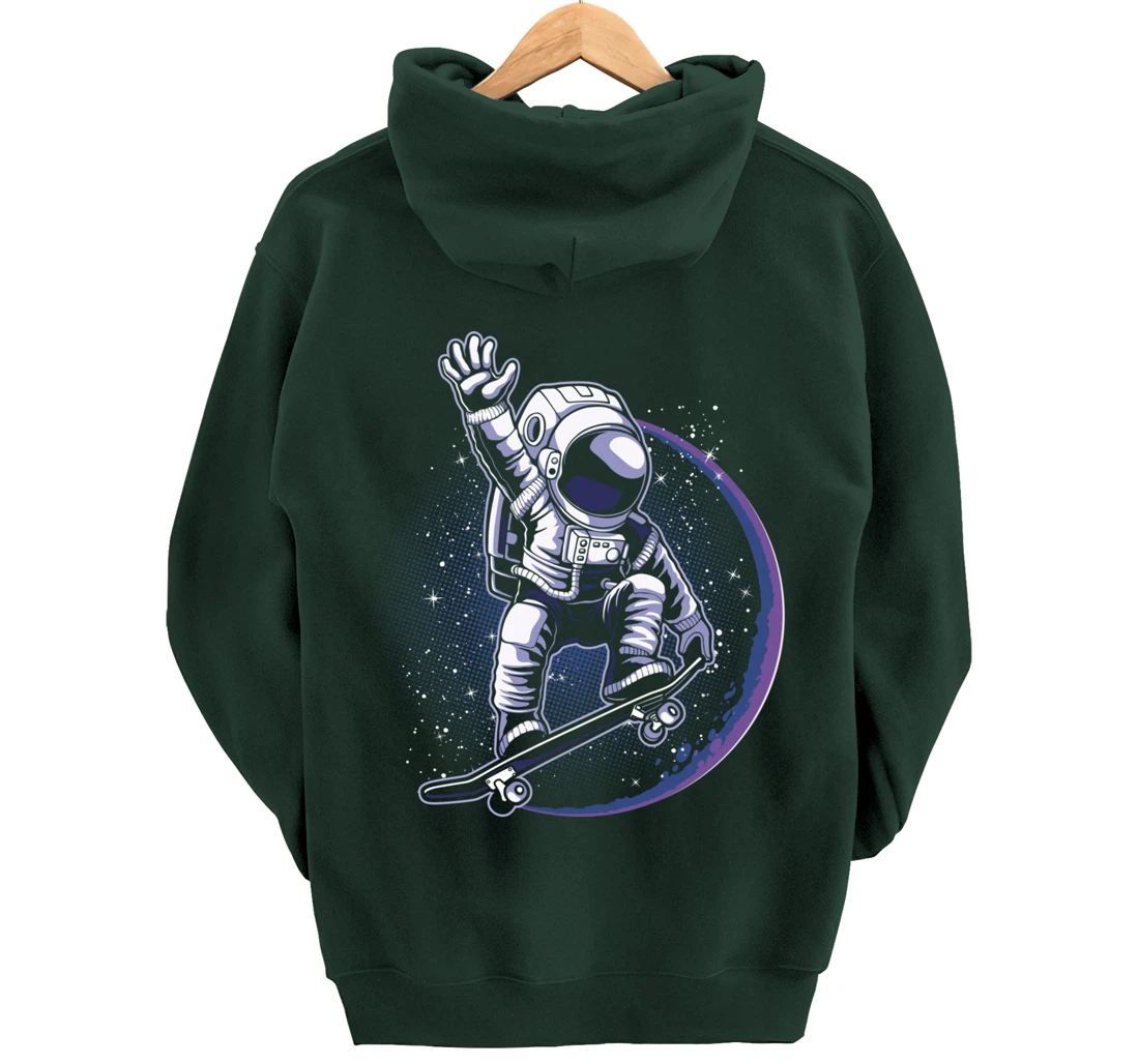 Skateboard Astronaut Space Riding Skating Spaceman Gift Pullover Hoodie
