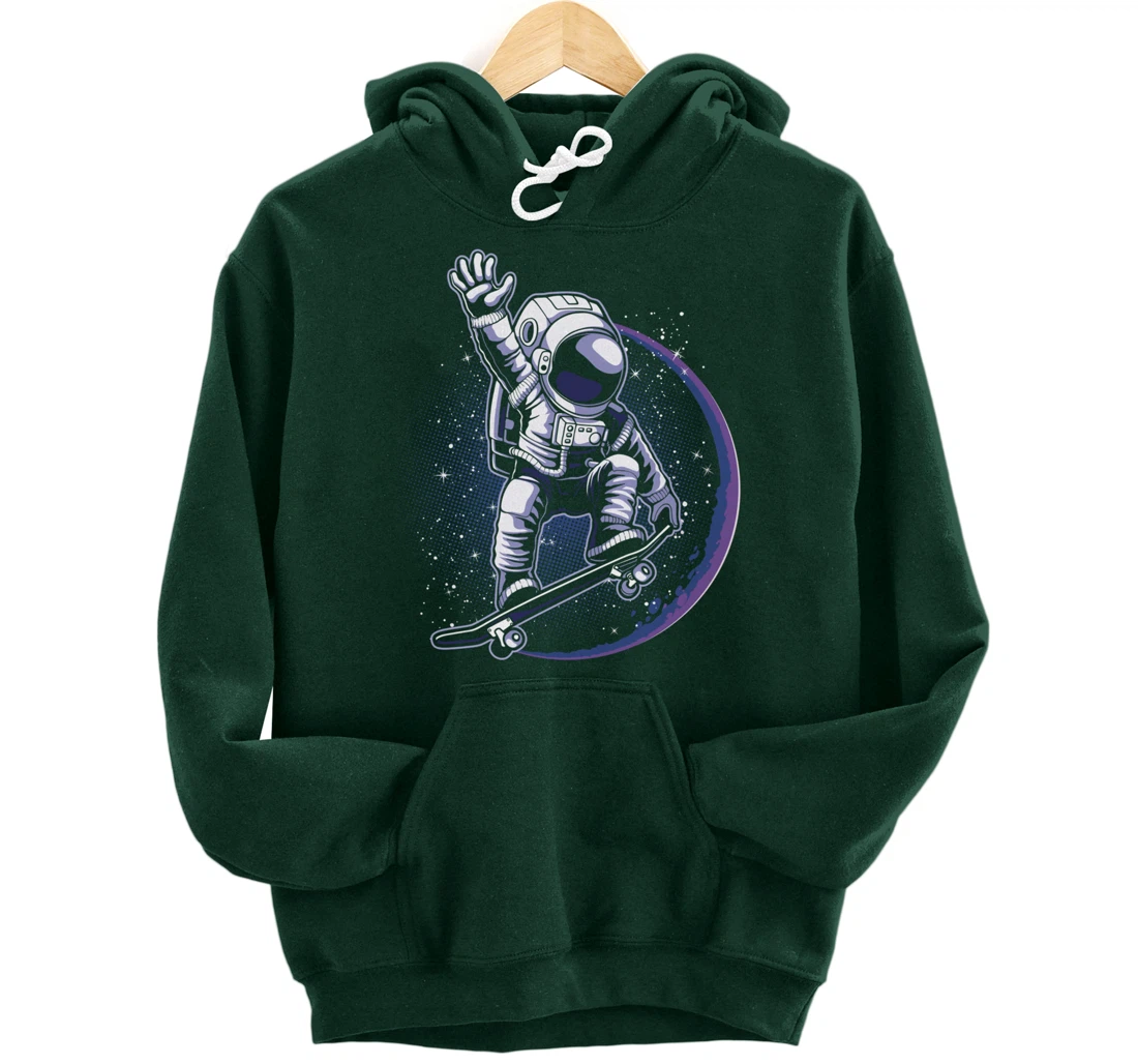 Skateboard Astronaut Space Riding Skating Spaceman Gift Pullover Hoodie