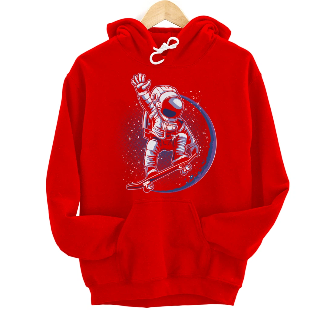 Skateboard Astronaut Space Riding Skating Spaceman Gift Pullover Hoodie