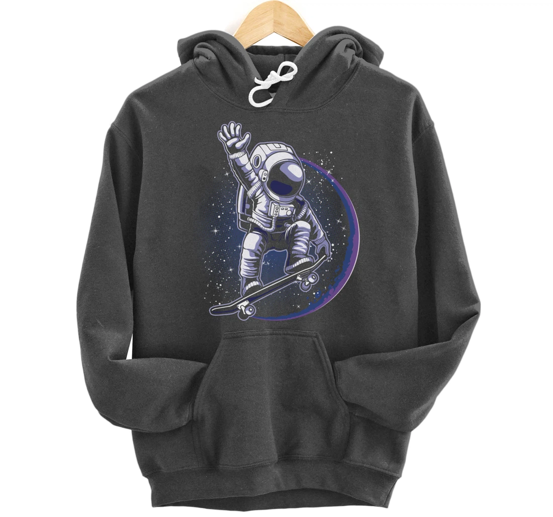Skateboard Astronaut Space Riding Skating Spaceman Gift Pullover Hoodie