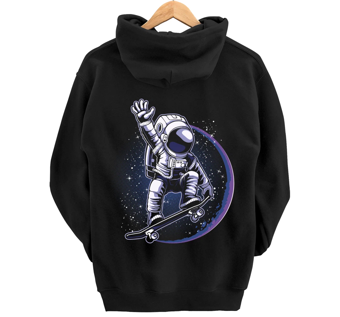 Skateboard Astronaut Space Riding Skating Spaceman Gift Pullover Hoodie