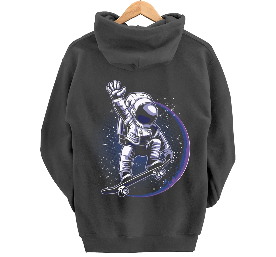 Skateboard Astronaut Space Riding Skating Spaceman Gift Pullover Hoodie