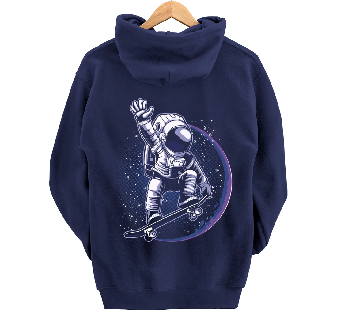 Skateboard Astronaut Space Riding Skating Spaceman Gift Pullover Hoodie