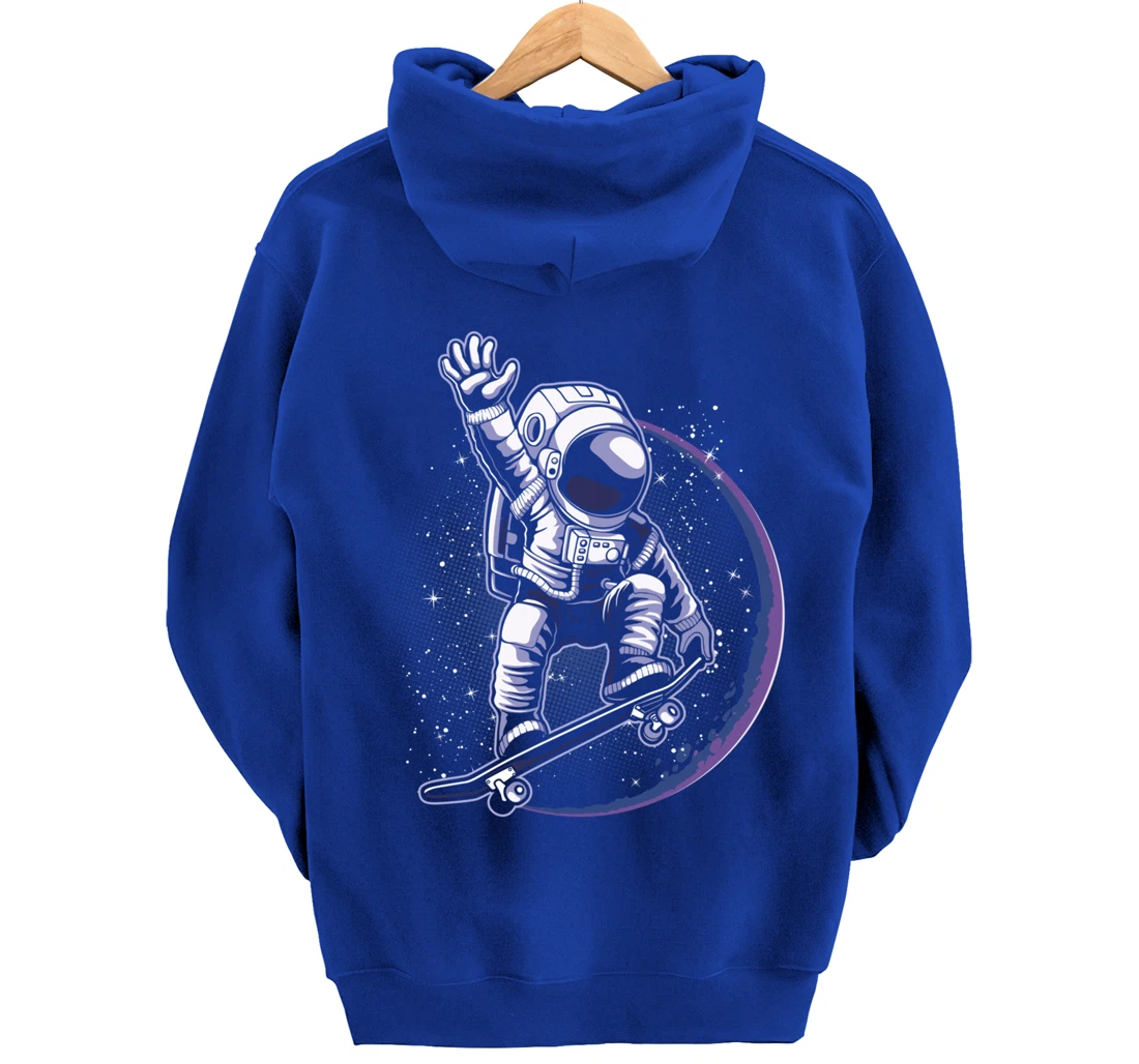 Skateboard Astronaut Space Riding Skating Spaceman Gift Pullover Hoodie