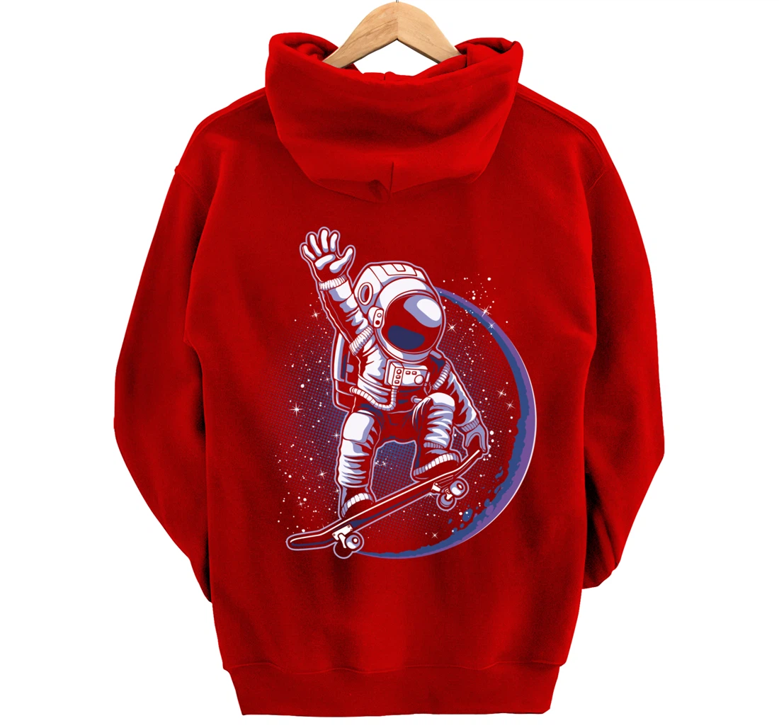 Skateboard Astronaut Space Riding Skating Spaceman Gift Pullover Hoodie